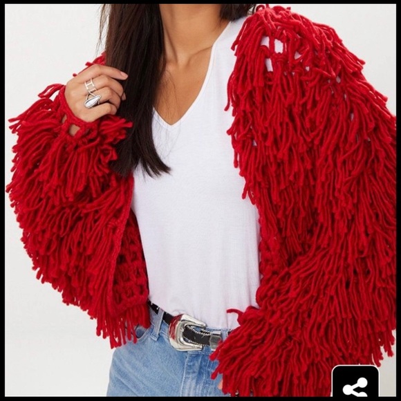 Missguided Jackets & Blazers - Red and pink miss guided shaggy jacket small